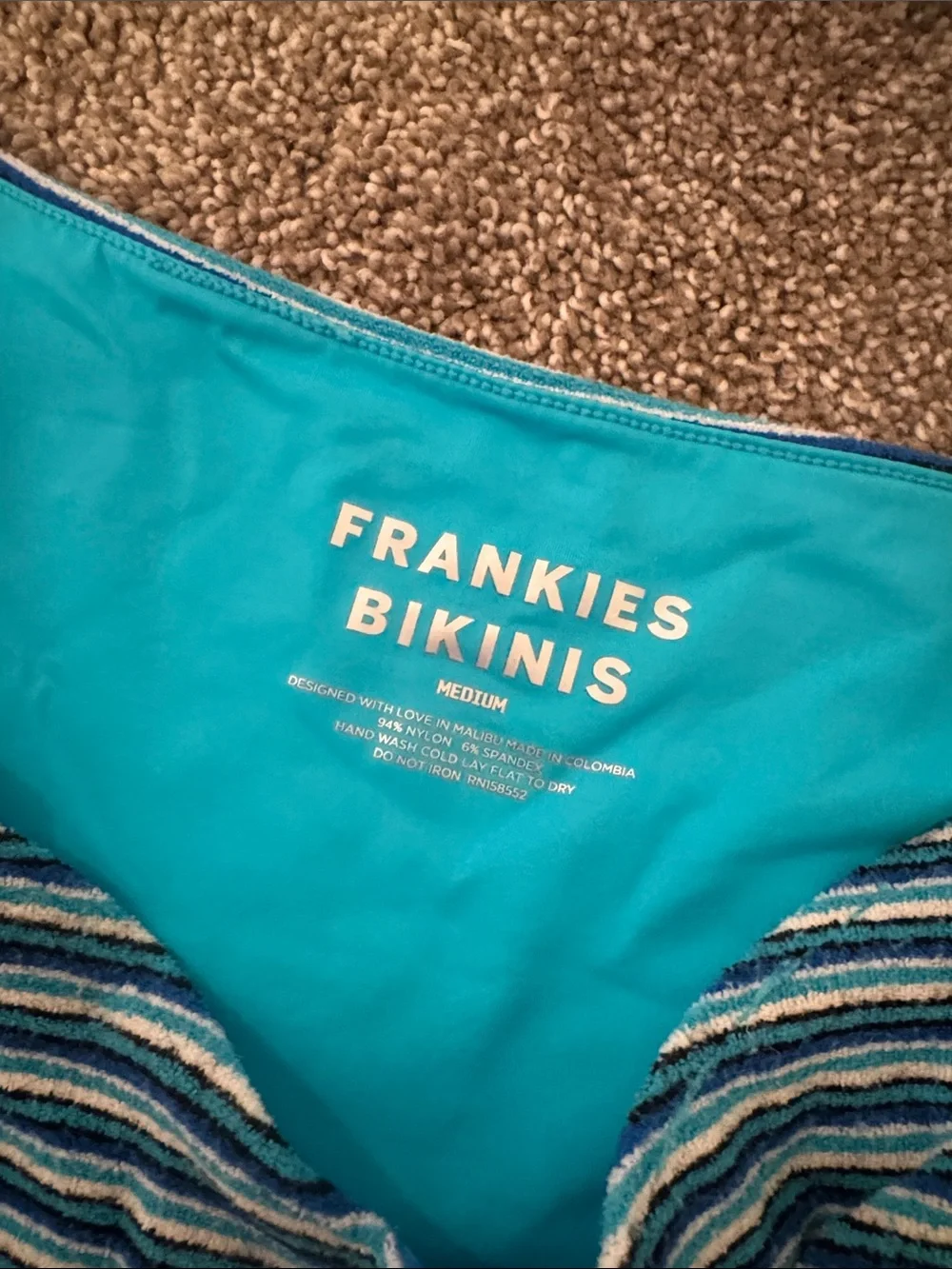 Frankie's Bikinis Teal and Blue Striped Bikini Bottom